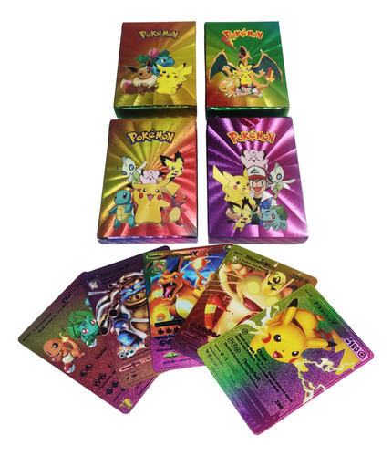 Caja De 55 Cartas Pokémon Arcoíris Brillantes Multicolor 