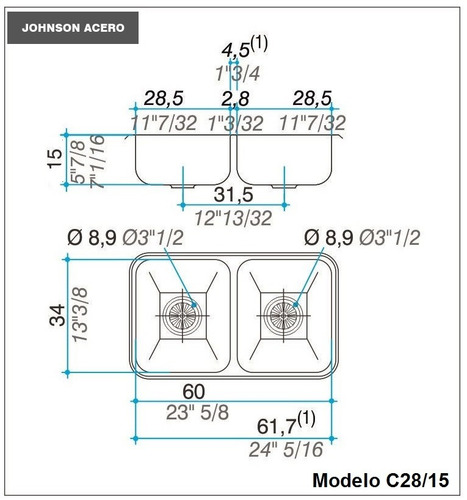 Bacha Para Cocina Doble Johnson C28 Griferia Fv Arizona