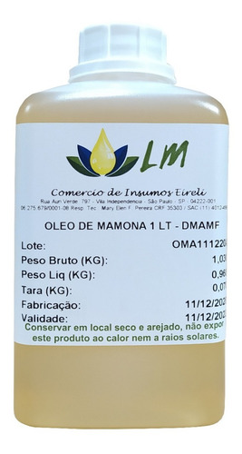 Imagem 1 de 3 de Distriol - Óleo De Mamona Ricino 1 Litro - 100% Puro