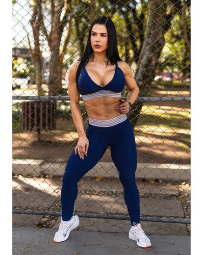 Imagen 3 de 3 de Legging Fitness Elástico Brocada Marinho