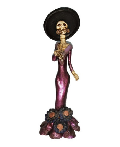 Catrina De Barro Flor Dia De Muertos 20cm Ofrenda Altar