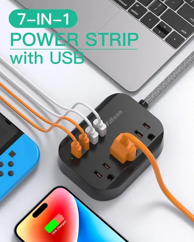 Multitoma Extensión, 3xca + 2xusb-a + 2xusb-c, 153cm, Negro