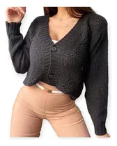 Comprar Cardigans Corto Escote En V Lana Gruesa Tejido Con Dibujo
