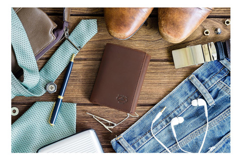 Cartera De Cuero Triple Con Modo Sigiloso Para Hombre Con Y . Liso