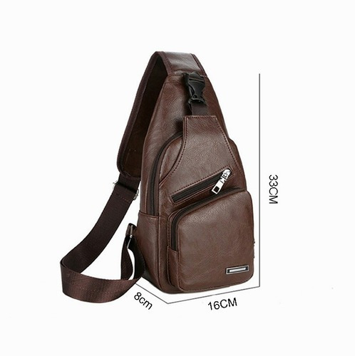 Pechera Mochila Antirrobo Usb Cuero Bandolera Cruzada Hombro