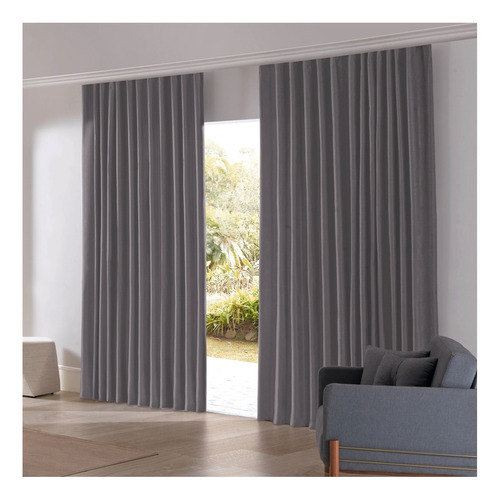 Cortina Trilho Suíço Wave Corta Luz Tecido Blend 6,60x2,80 Cor Cinza