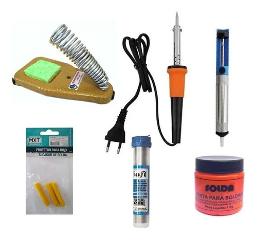 4042 Kit Solda Ferro Solda , Estanho, Suporte Sugador Pasta 40w 127v