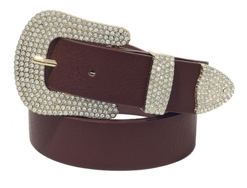Imagem 1 de 5 de Cinto Feminino Country Marrom Fivela Strass