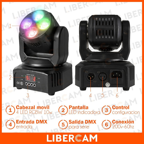 Imagen 4 de 10 de Cabezal Móvil Led Mini Beam 4 Led X 10w Rgbw Fiestas Boliche