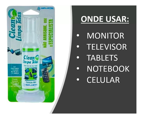 Limpa Telas Higienizador Com Flanela Implastec Tvs Celulares