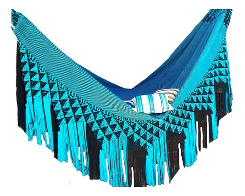 Hamaca Extrafina Diseño Azul Con Flecos Grande