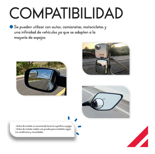 Juego De Espejos Convexos Para Auto Diler Auxiliar De Punto Ciego Para Retrovisores Laterales Con Gran Angular 360° Ajustable Y Sin Marco