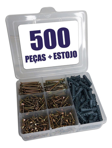 Estojo Kit 500 Peças Parafusos + Buchas Maleta Organizadora