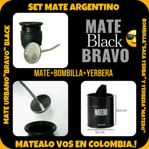 Set Matero Argentino!mate Bravo Black +bombilla+yerbera !