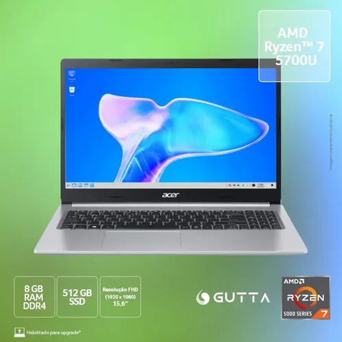 Notebook Acer Aspire 5 Ryzen 7 15.6 Radeon 512gb 8gb Linux (Novo