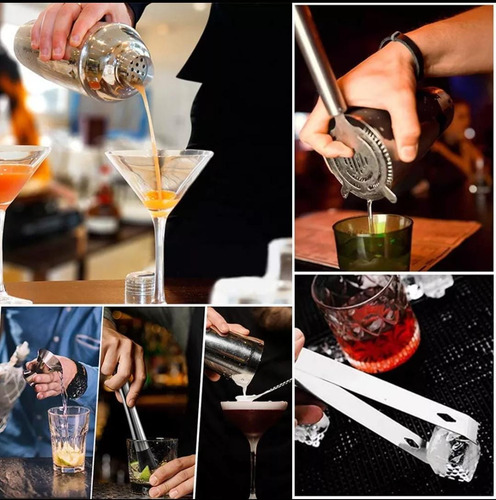 Bartender/cocktail Shaker Set Kit With Stand New