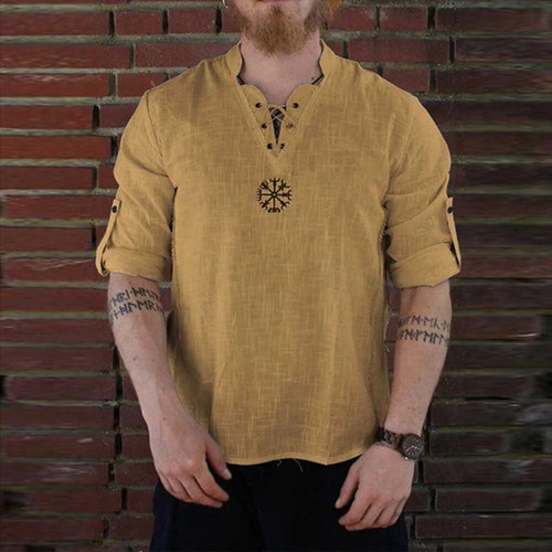 Camisa De Lino Medieval Para Hombre, Camiseta Nórdica Para C