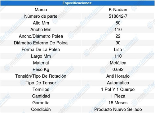 Tensor Accesorios Tracker 4cil 2.0l 01-03 K-nadian 8580522