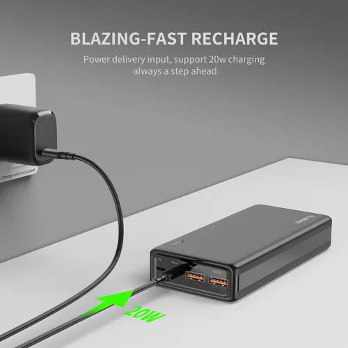 Power Bank 20000mah Pd 20w Qc 22.5w 3 Puertos Negro Esoulk