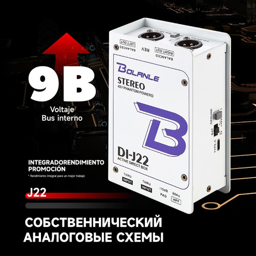 Bolanle J22 Caja Directa Estéreo Xlr 1/4 Dual Canal