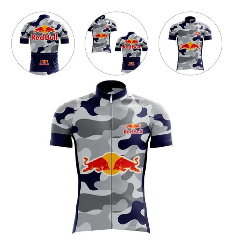 Camisa Red Bull Ciclismo Camuflada Azul E Cinza Exclusivo