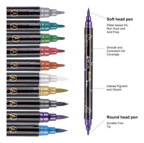 Ink Lab Rotuladores Metálicos De Doble Punta De 24 Colores M