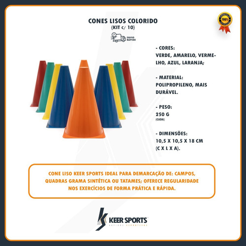 Kit 10 Cones P/ Circuito Funcional Agilidade Colorido 20 Cm