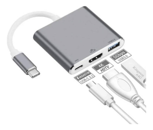 3 En 1 Hub Tipo C A Hdmi + Usb 3.0 Philco