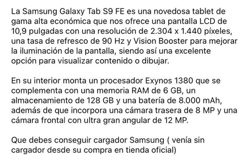 Samsung Galaxy Tab S9 Fe 6+128gb Color Silver + Teclado Gris Oscuro (Usado)