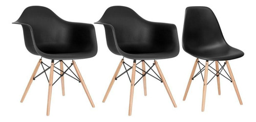 Kit Cadeiras Eames Wood 2 Daw   1 Dsw  Varias Cores  Cor Da Estrutura Da Cadeira Preto