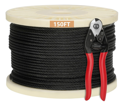 Cable De Acero Inoxidable T316 Negro De 1/8 De Pulgada,...