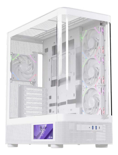 Gabinete Xyz Quantum Pro 4 Fans Controler Curved 2d Glass Usb C Digital Screen White Con Pantalla