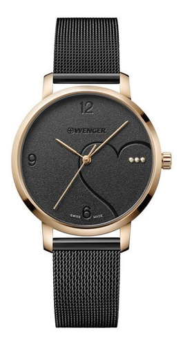 Reloj Wenger Metropolitan Donnissima para mujer, negro, color del bisel: dorado