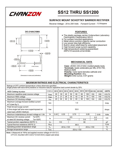 ( 100 Piezas) Chanzon Ss14 Smd Barrera Schottky Rectificador