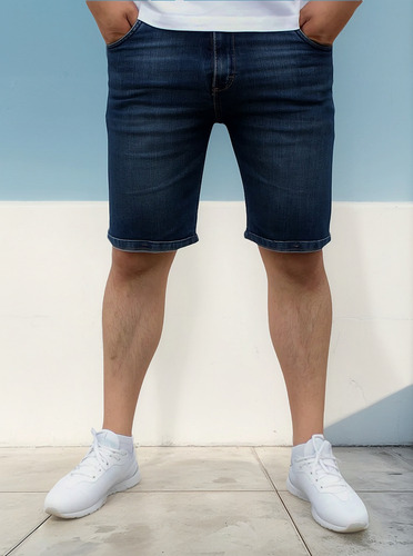 Bermuda Short Holgado De Mezclilla Stretch Textil
