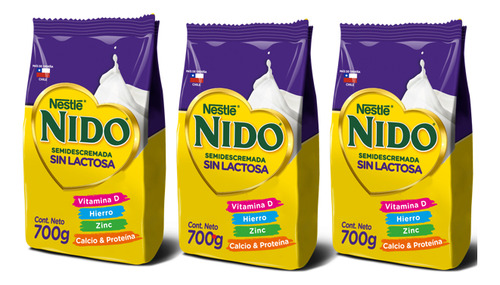 Leche En Polvo Nido® Semidescremada S/lactosa Bolsa 700g X3