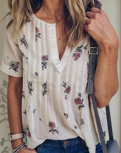 Playera Casual De Verano Con Cuello En V