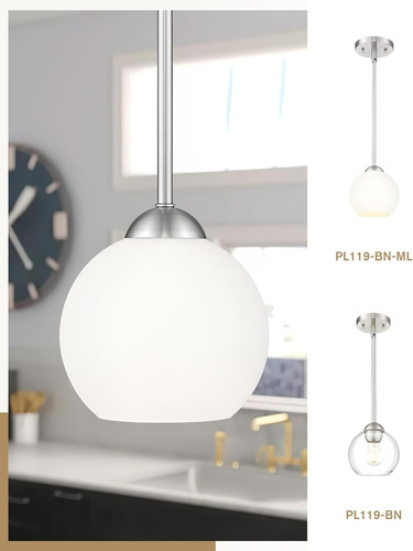 Lámpara Colgante De Globo Moderno Vidrio Opalino Pl119-bn-ml