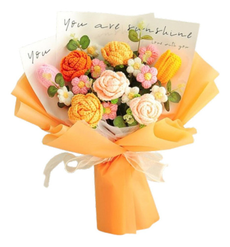 Flores De Crochet Bouquet Centro De Flor Artificial Naranja