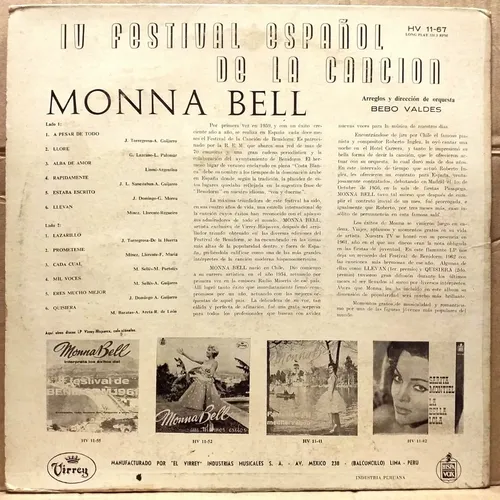 Monna Bell - Iv Festival Cancion Benidorm - Lp Peru 1962 (Usado)
