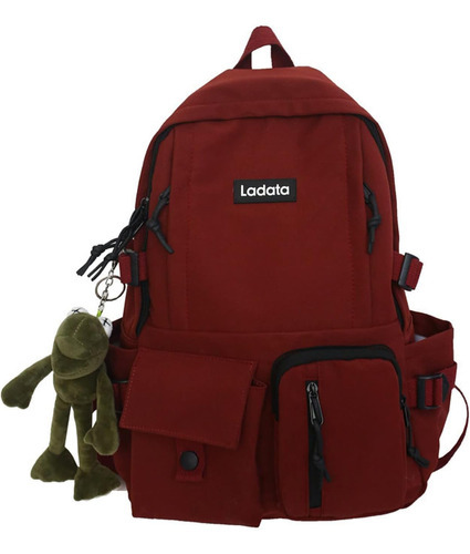 Mochila Escolar Kawaii De Moda, Gran Capacidad Multibolsillo Color Rojo