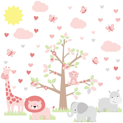 Imagem 1 de 7 de Adesivo De Parede Infantil Para Quarto Safari Menina