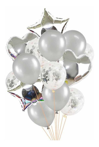 Set Globos Metalizados Plateado  X 14 - Universo Mágico 