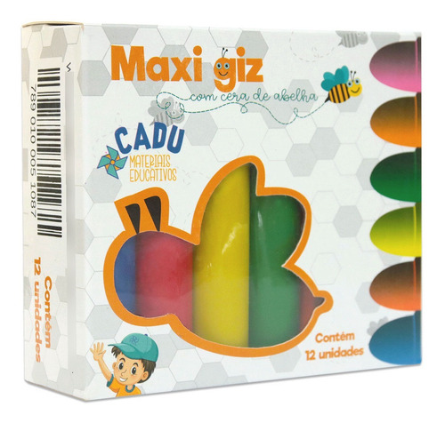 Giz Cera De Abelha Maxi Com 12 Cores - Cadu Materiais