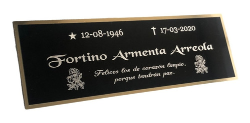 Placa Metálica Dorada Negra Grabada Laser Trofeo Cripta Urna