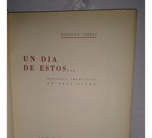 Libro Un Día De Estos Rodolfo Usigli Año 1957