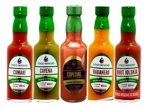 Molho Pimentas Combo 5 Bhut Jolokia Cayena Habanero Cumari