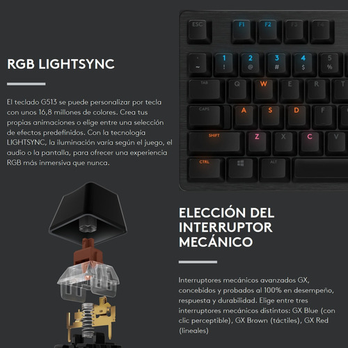 Imagen 4 de 10 de Logitech G513 Carbon Teclado Gamer Mecánico Gx Brown Tactile