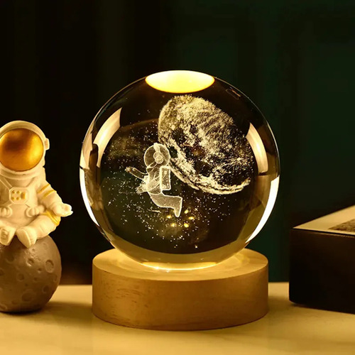 Lampara Velador Roro Esfera Cristal 3d Luz Nocturna Lampara Mesa Astronauta En La Luna Roro 1004152