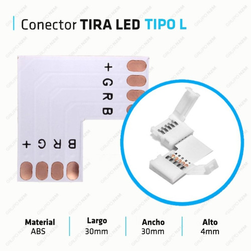 Imagen 3 de 10 de Conector L Esquina Tiras Led 5050 Rgb Hebilla Sin Soldar 90°